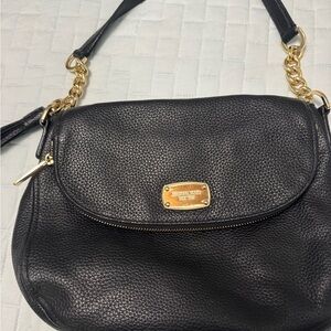 Michael Kors Black Pebbled Leather Shoulder Bag with Gold Hardware Plate sold!